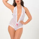 Beyaz Fantezi Seksi Desenli Dantelli Arkası Açık Bodysuit