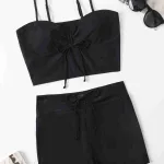 Siyah Drape Detaylı Şortlu Bikini Takımı MS4332