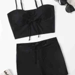 Siyah Drape Detaylı Şortlu Bikini Takımı MS4332
