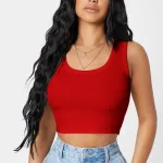 Kadın Kırmızı Kare Yaka Crop Top Bluz IM-5012