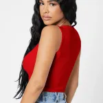 Kadın Kırmızı Kare Yaka Crop Top Bluz IM-5012
