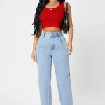 Kadın Kırmızı Kare Yaka Crop Top Bluz IM-5012