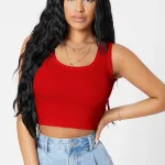 Kadın Kırmızı Kare Yaka Crop Top Bluz IM-5012