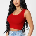 Kadın Kırmızı Kare Yaka Crop Top Bluz IM-5012