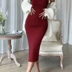 Bordo Fantezi Seksi Yırtmaçlı Uzun Elbise IM-02127