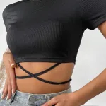 Kadın Siyah Çapraz Bağlamalı Crop Top Bluz IM-0601