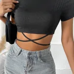Kadın Siyah Çapraz Bağlamalı Crop Top Bluz IM-0601