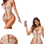 Beyaz Fantezi Seksi Dantelli Zincirli Bodysuit BC9252