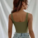 Yeşil Kalın Askılı Havuz Yaka Crop Top Bluz IM-3708