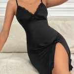 Siyah Fantezi Seksi Yırtmaçlı Gecelik IM-0298