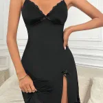 Siyah Fantezi Seksi Yırtmaçlı Gecelik IM-0298