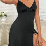 Siyah Fantezi Seksi Yırtmaçlı Gecelik IM-0298