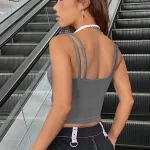 Gri Beyaz Şık Çift Renkli Çapraz Askı Detaylı Crop Bluz IM-5065