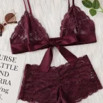 Bordo Fantezi Seksi Dantelli Kurdele Detaylı Sütyen Takımı IM-1420