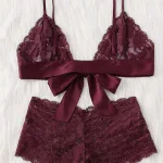Bordo Fantezi Seksi Dantelli Kurdele Detaylı Sütyen Takımı IM-1420