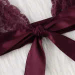 Bordo Fantezi Seksi Dantelli Kurdele Detaylı Sütyen Takımı IM-1420