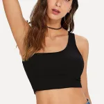 Siyah Tek Askılı Tek Omuz Kaşkorse Crop Bluz IM-3713