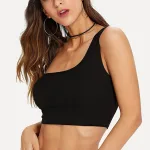 Siyah Tek Askılı Tek Omuz Kaşkorse Crop Bluz IM-3713