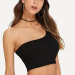 Siyah Tek Askılı Tek Omuz Kaşkorse Crop Bluz IM-3713
