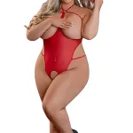 Kırmızı Fantezi Seksi Transparan İnce Tül Özel Bölgesi ve Göğsü Açık Body BC3261