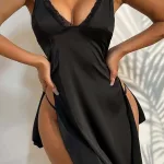 Siyah Fantezi Seksi Yırtmaçlı Babydoll Gecelik IM-0291