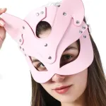 Pembe Fantezi Deri Kelepçe Kırbaç Maske Fetiş Seti BC5368