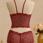 Bordo Fantezi Seksi Transparan Dantel Bralet Sütyen Takımı IM-12158