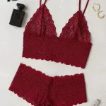 Bordo Fantezi Seksi Transparan Dantel Bralet Sütyen Takımı IM-12158