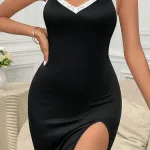 Siyah Fantezi Seksi Yırtmaçlı Gecelik IM-0295