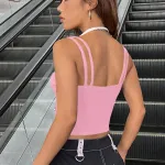 Kadın Pembe Çapraz Askılı Crop Top Bluz IM-5066