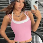 Kadın Pembe Çapraz Askılı Crop Top Bluz IM-5066