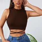 Kadın Kahverengi Çapraz Bağlamalı Crop Top Büstiyer IM-5202