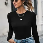 Siyah Kaşkorse Bisiklet Yaka Uzun Kollu Crop Bluz IM-5077