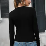 Siyah Kaşkorse Bisiklet Yaka Uzun Kollu Crop Bluz IM-5077
