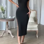 Siyah Fantezi Seksi Yırtmaçlı Uzun Elbise IM-02128