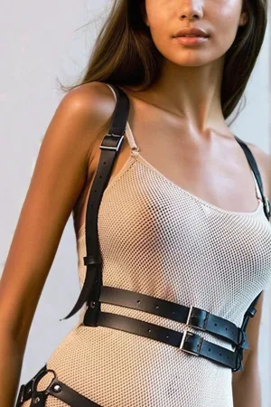 İçgiyimist Siyah Fantezi Seksi Suni Deri Harness Takım FH1029