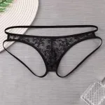 Siyah Fantezi Seksi Dantelli Arkası Açık Erkek Jockstrap Külot Tanga BC4626