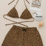 İçgiyimist Leopar Desenli Şortlu Boyundan Bağlamalı Bikini Takımı IM-2946