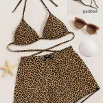 İçgiyimist Leopar Desenli Şortlu Boyundan Bağlamalı Bikini Takımı IM-2946