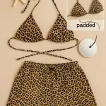İçgiyimist Leopar Desenli Şortlu Boyundan Bağlamalı Bikini Takımı IM-2946