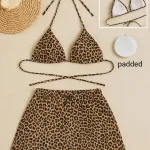 İçgiyimist Leopar Desenli Şortlu Boyundan Bağlamalı Bikini Takımı IM-2946