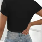 Siyah Kare Yaka Kaşkorse Kısa Kollu Crop Bluz IM-5045