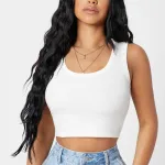 Kadın Beyaz Kare Yaka Crop Top IM-5002
