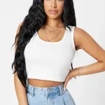 Kadın Beyaz Kare Yaka Crop Top IM-5002