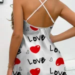 İçgiyimist Love ve Kalp Desenli Beyaz Saten Gecelik TM1326