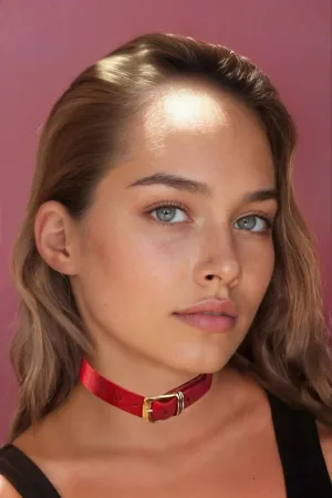 İçgiyimist Kırmızı Fantezi Seksi Deri Harness Boyun Aksesuarı Choker FH1041