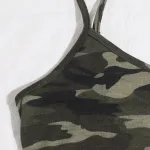 Yeşil Kamuflaj Desen İp Askılı Crop Şort Takımı IM-02133