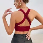 Kalın Sırt Dekolteli Çapraz Askılı Derin V Yaka Kaşkorse Crop Bluz IM-3720