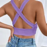 Kalın Sırt Dekolteli Çapraz Askılı Derin V Yaka Kaşkorse Crop Bluz IM-3720