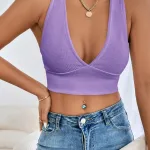 Kalın Sırt Dekolteli Çapraz Askılı Derin V Yaka Kaşkorse Crop Bluz IM-3720